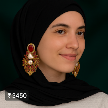 Ruby & Pearl Leaf Earrings – Rs. 3,450