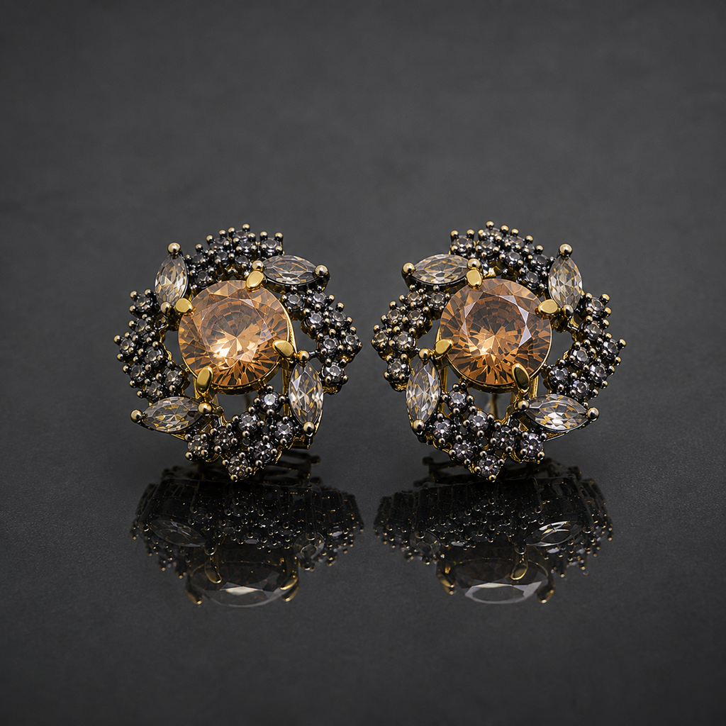 Sparkling Golden Floral Earrings