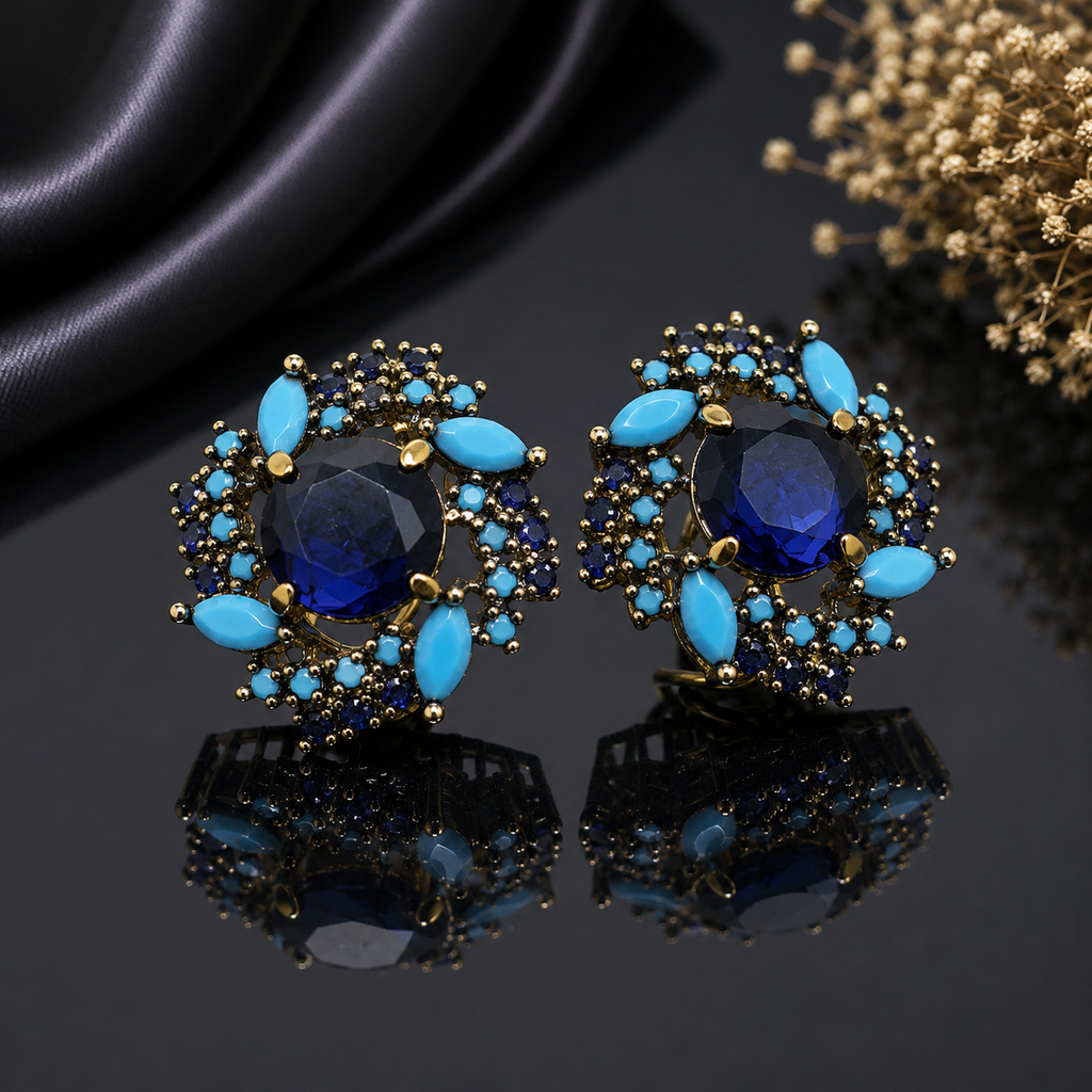 Sparkling Golden Floral Earrings