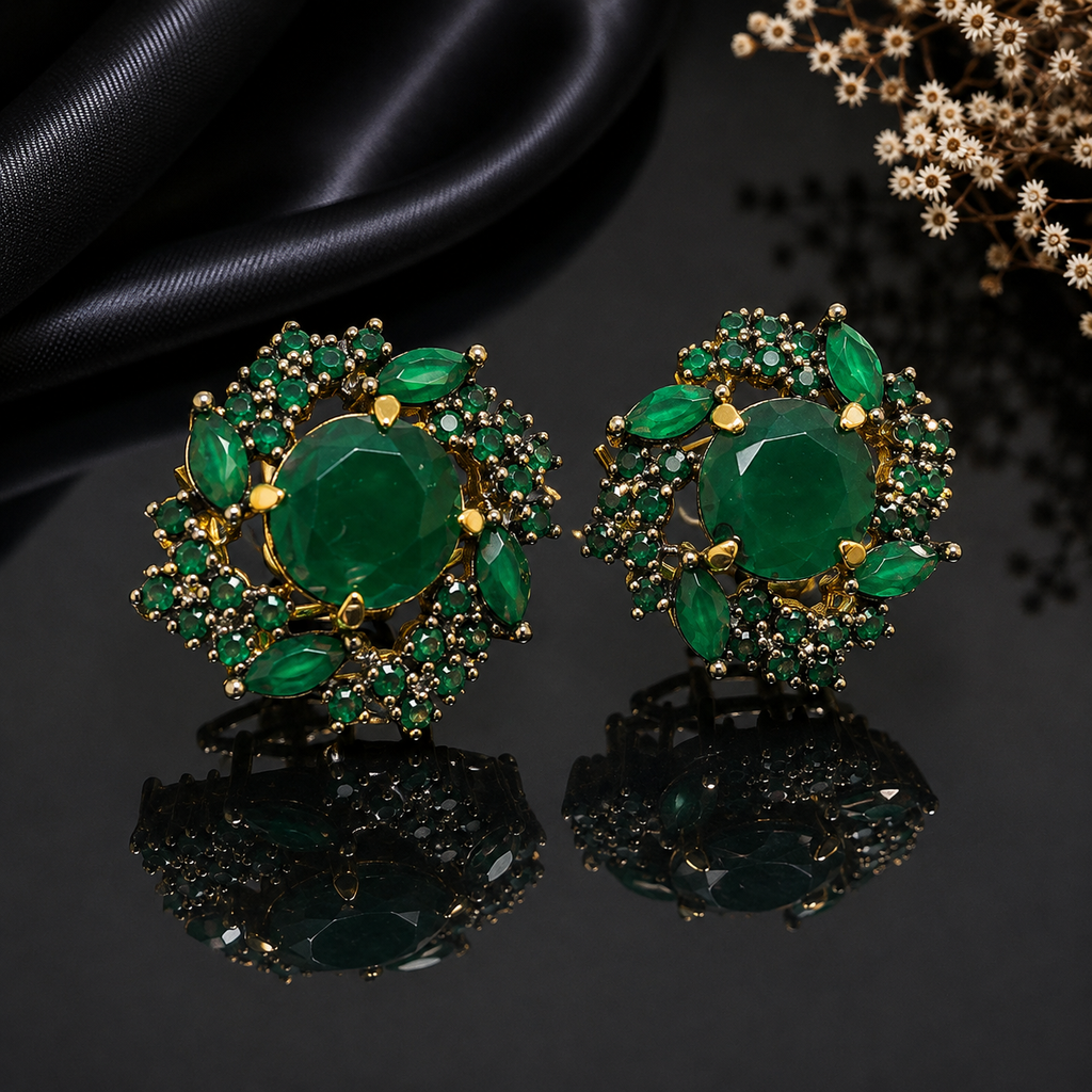 Sparkling Golden Floral Earrings