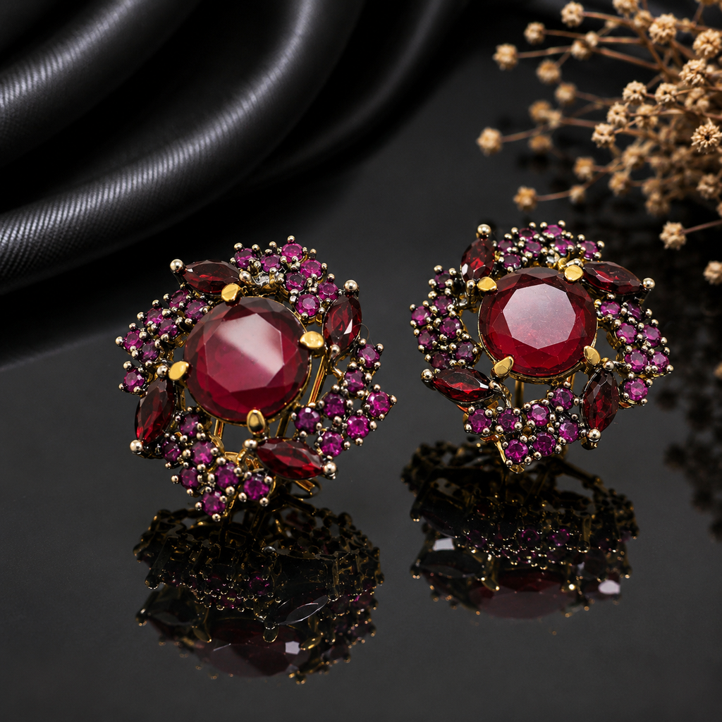 Sparkling Golden Floral Earrings