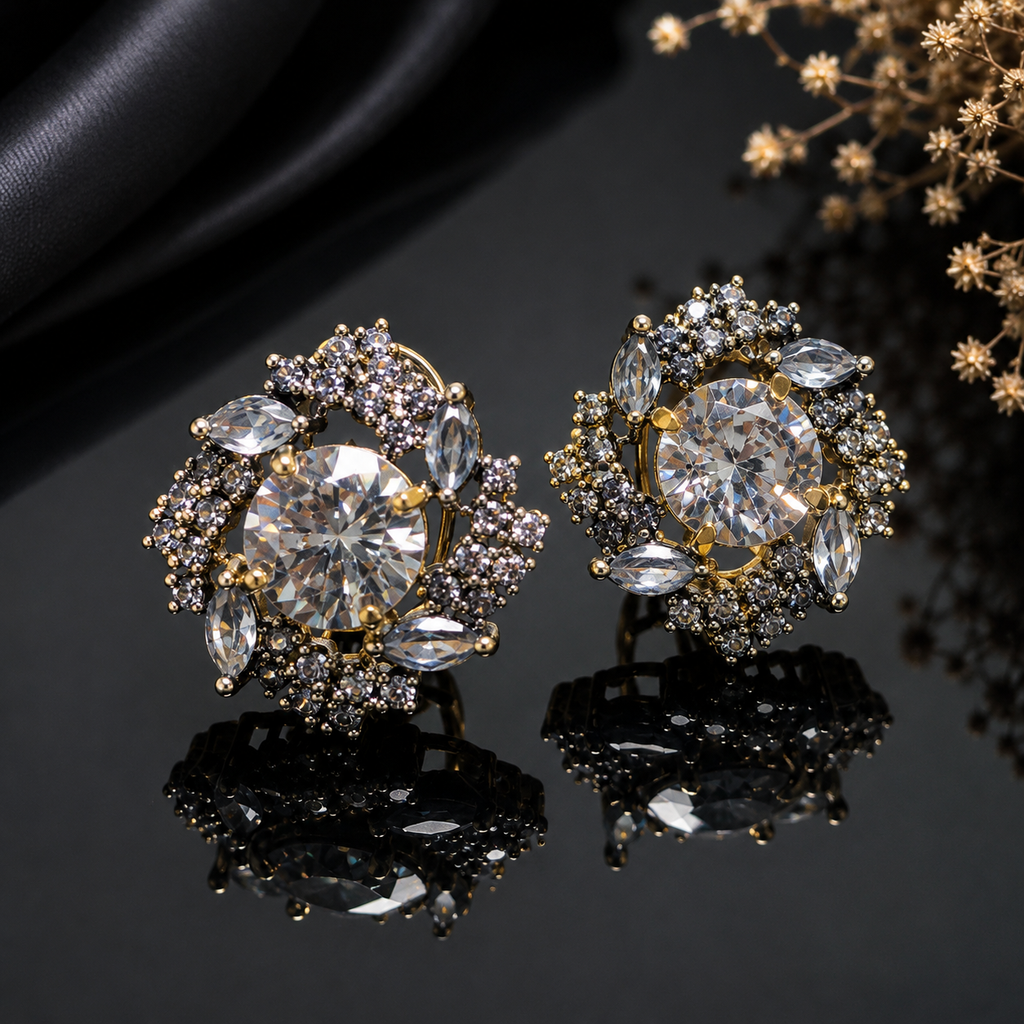 Sparkling Golden Floral Earrings