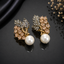 Golden Leaf Pearl Drop Earrings