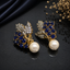 Golden Leaf Pearl Drop Earrings