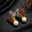 Golden Leaf Pearl Drop Earrings