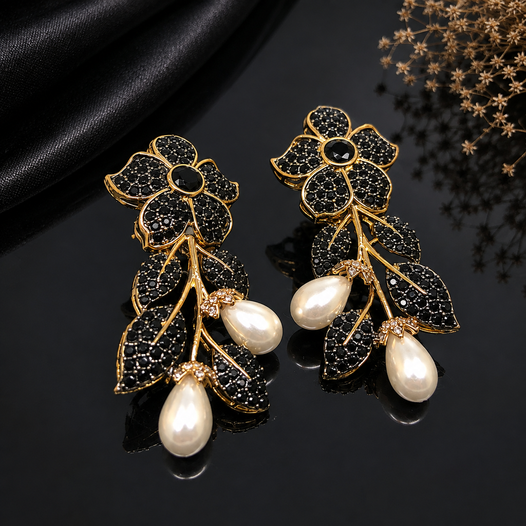 Floral Elegance Pearl Drop Earrings