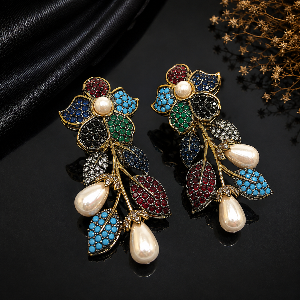 Floral Elegance Pearl Drop Earrings