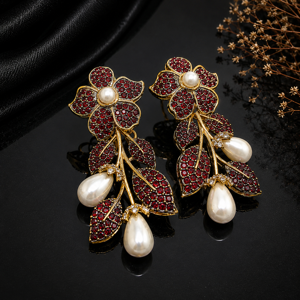 Floral Elegance Pearl Drop Earrings