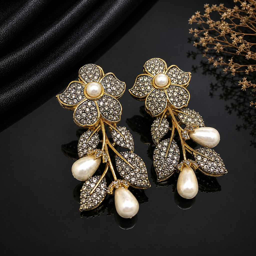 Floral Elegance Pearl Drop Earrings