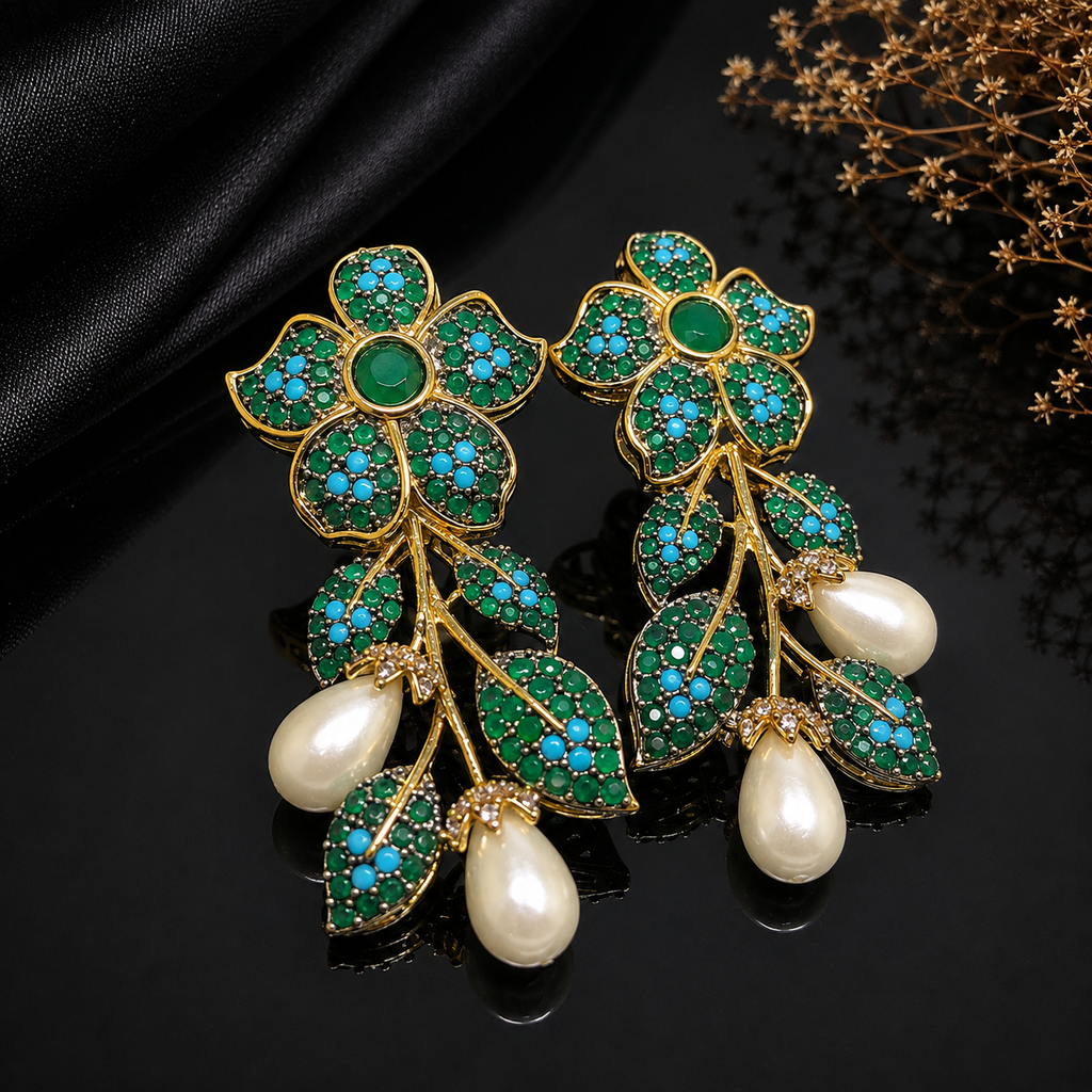 Floral Elegance Pearl Drop Earrings