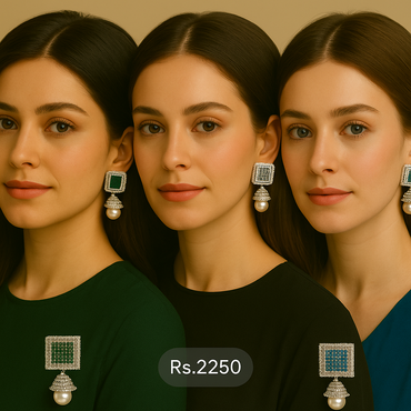 Emerald Green Pearl Drop Earrings – Rs. 2,250