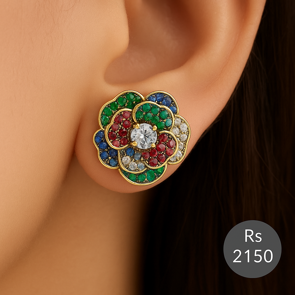 Floral Stud Earrings Sparkle Center – Rs. 2,150