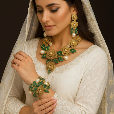 Luxury Floral Pearl Necklace Set