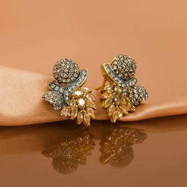 Antique Gold-Tone Traditional Stud Earrings – Designer Floral Cluster