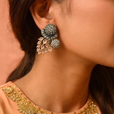 Antique Gold-Tone Traditional Stud Earrings – Designer Floral Cluster