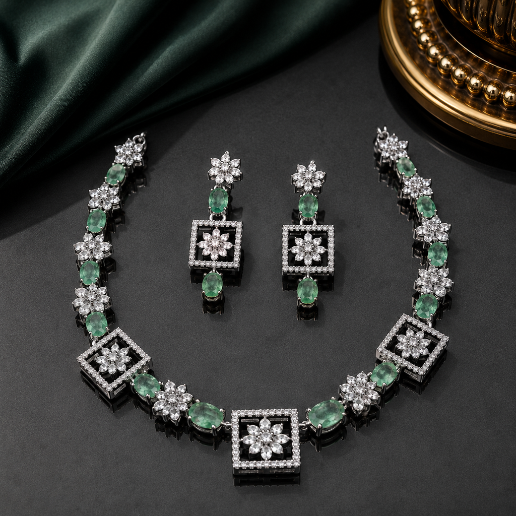 Green Emerald Crystal Necklace Set