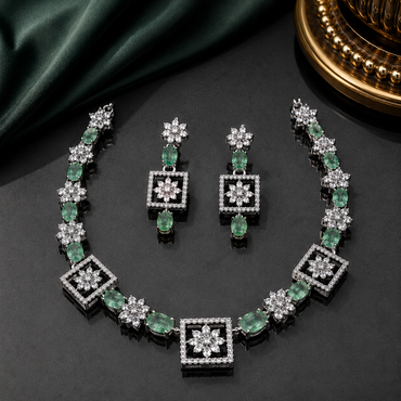 Green Emerald Crystal Necklace Set