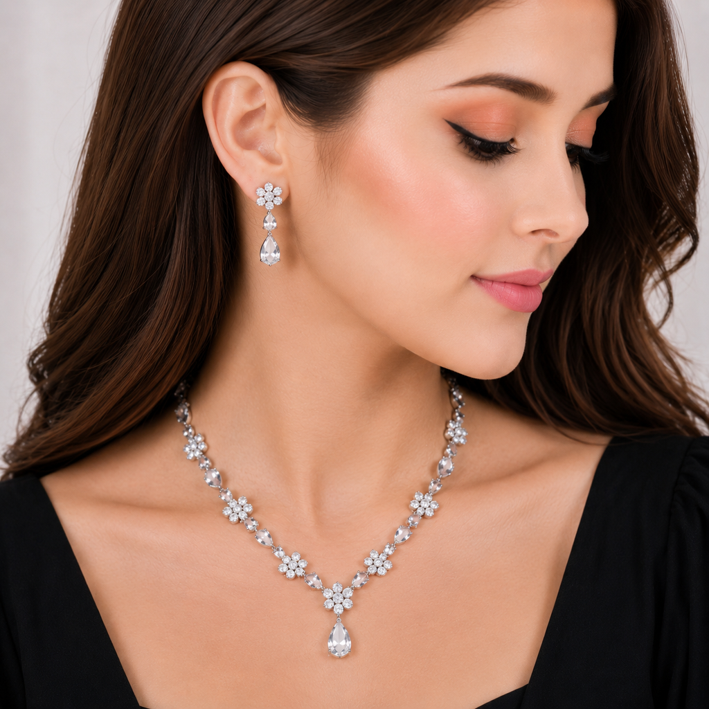 Elegant Crystal Floral Necklace Set
