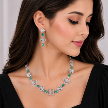 Green Emerald Crystal Necklace Set