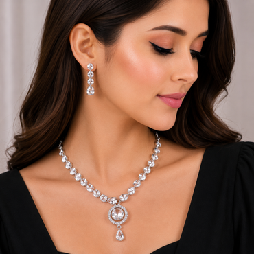 Silver Cubic Zircon Necklace Set
