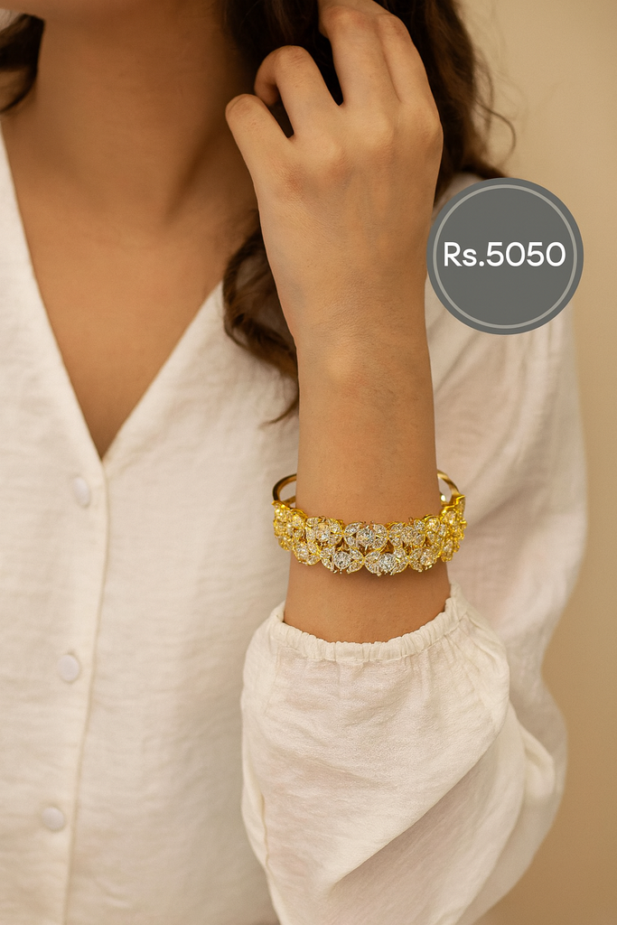 Luxury CZ Openable Bangle & Ring Set - Gold Finish
