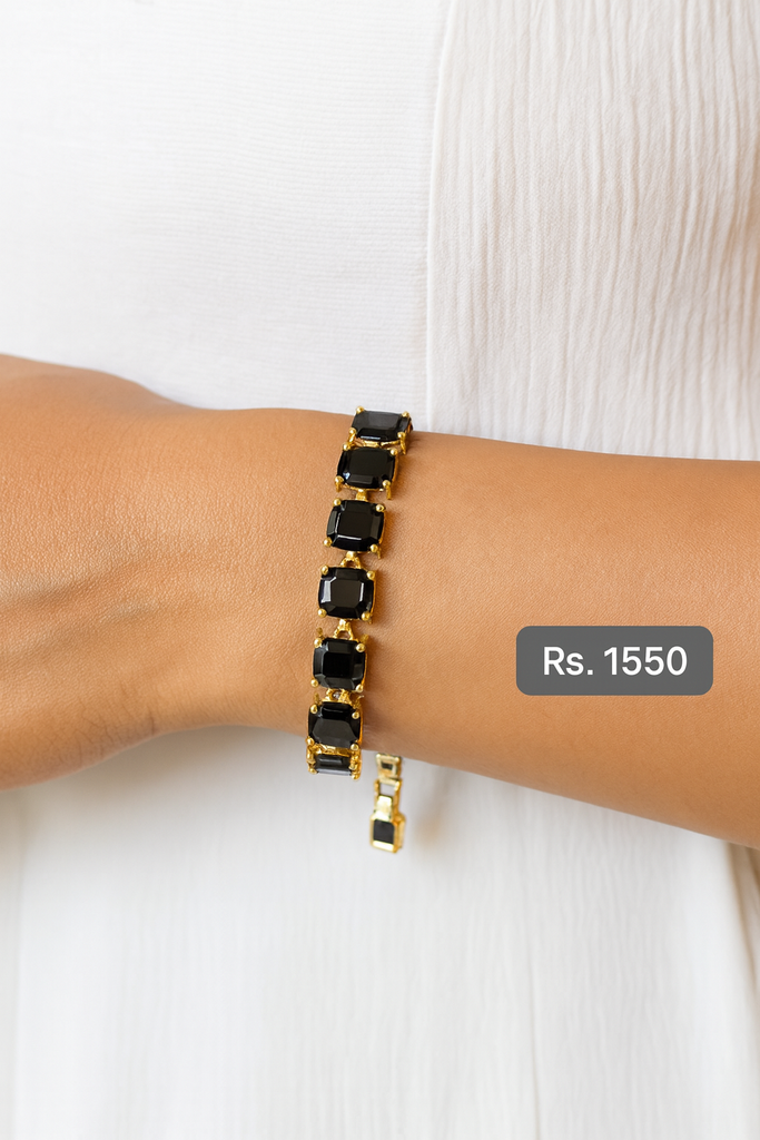 B195 – Black & Gold Luxe Tennis Bracelet