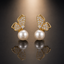 Butterfly Pearl Drop Stud Earrings