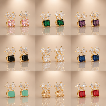 Bow Rectangle Stud Earrings - Gold Tone, all colors