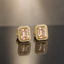 Emerald Cut Halo Stud Earrings – Gold Tone