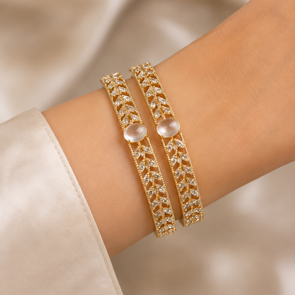 Gold Leaf Vine & Cats Eye Bangles