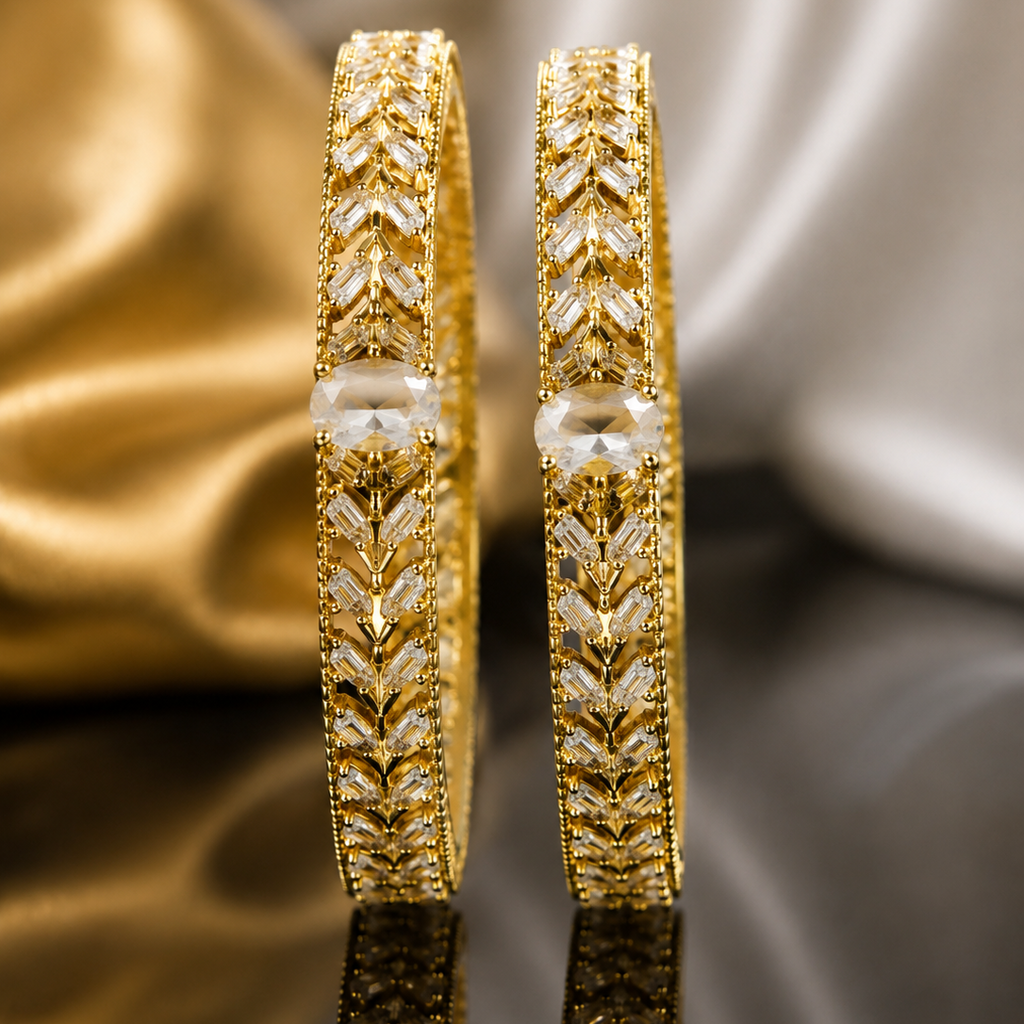 Gold Leaf Vine & Cats Eye Bangles