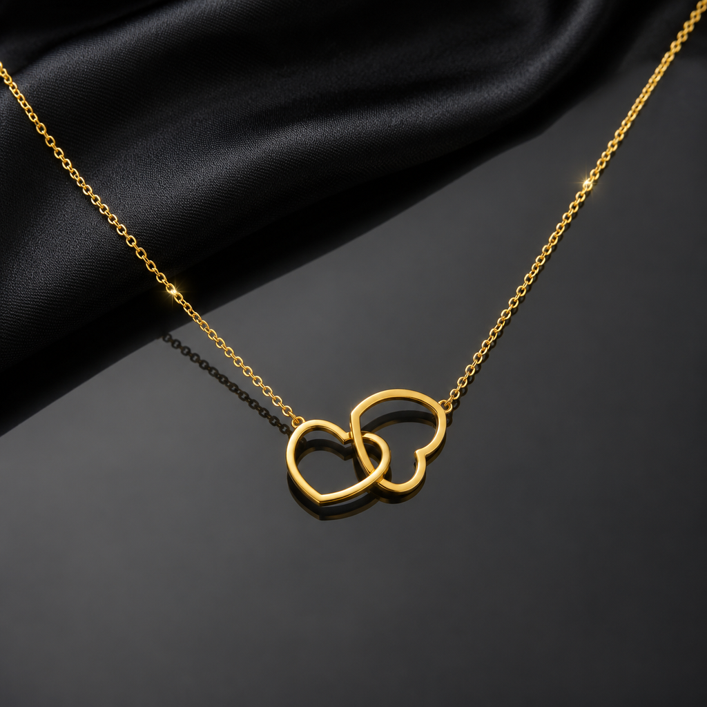 Interlocking Double Heart Necklace – Gold Tone