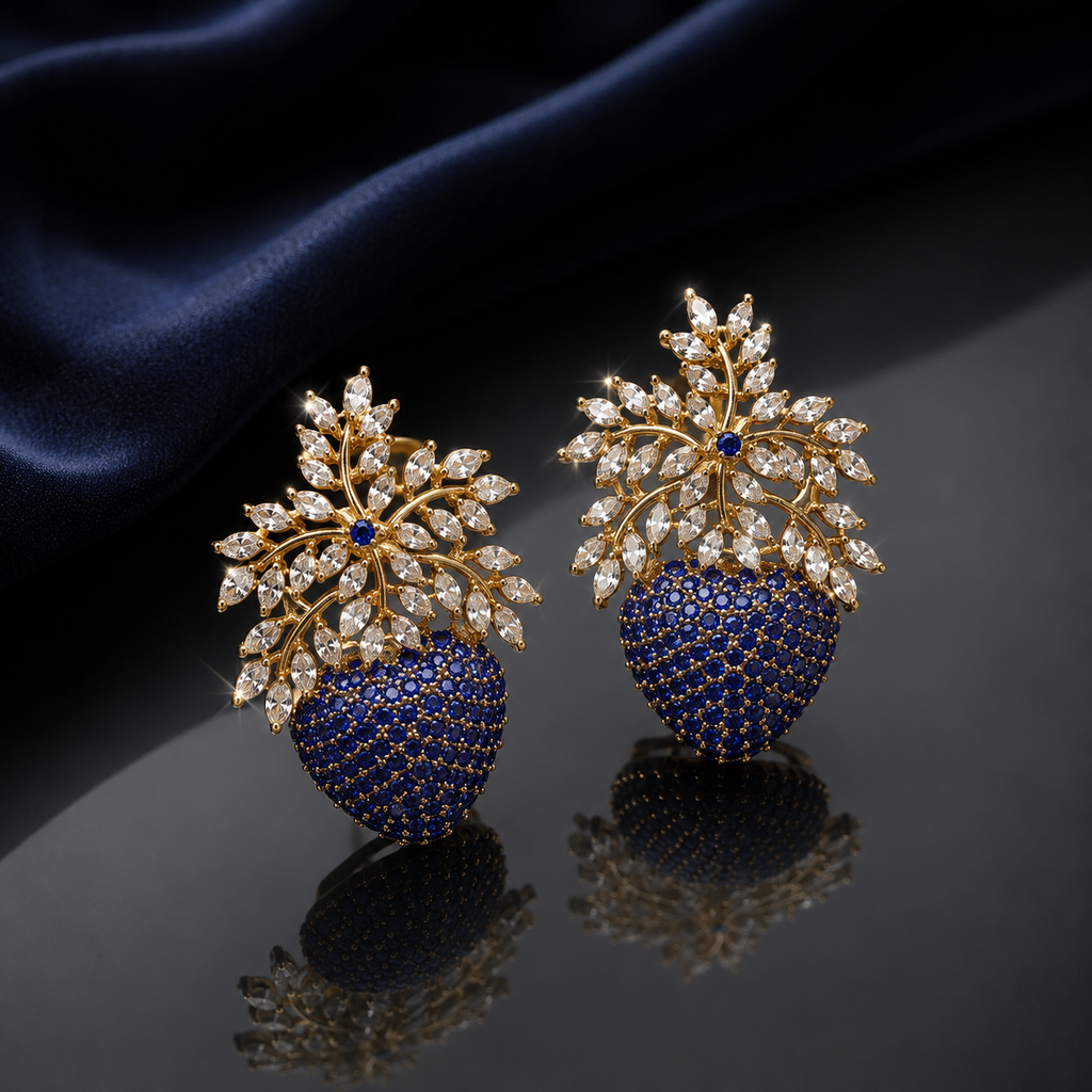 Royal Blue Strawberry Crystal Statement Earrings