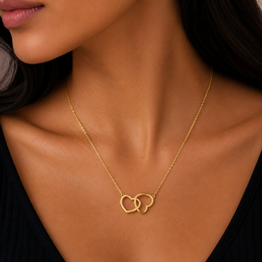 Interlocking Double Heart Necklace – Gold Tone