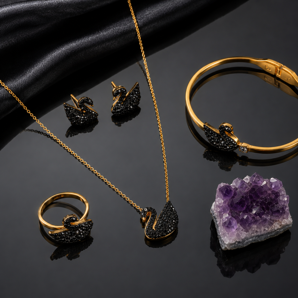 Black Swan Crystal 4-Piece Jewelry Set