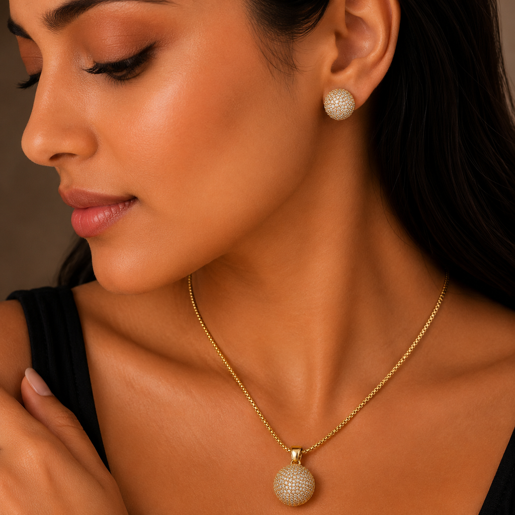 CZ Crystal Ball Locket Set – Rs. 1,050