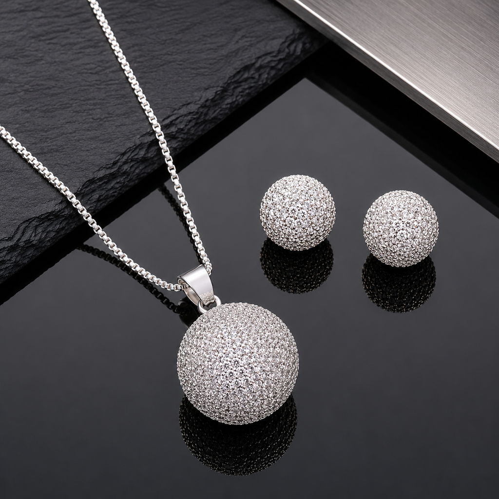 CZ Crystal Ball Locket Set – Rs. 1,050