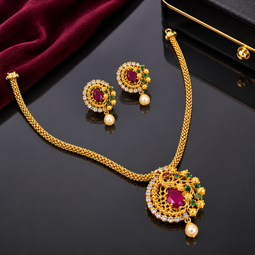 Traditional Ruby Pendant Set – Rs. 2450