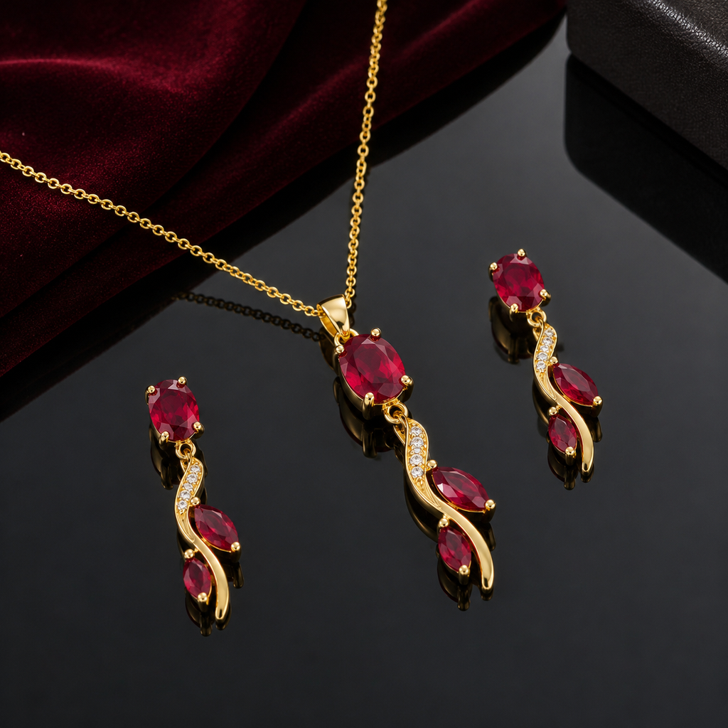 Emerald Tulip Pendant Set – Rs. 1250