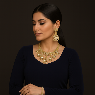 Golden Bridal Necklace Set with Clear Stones – Rs. 7850