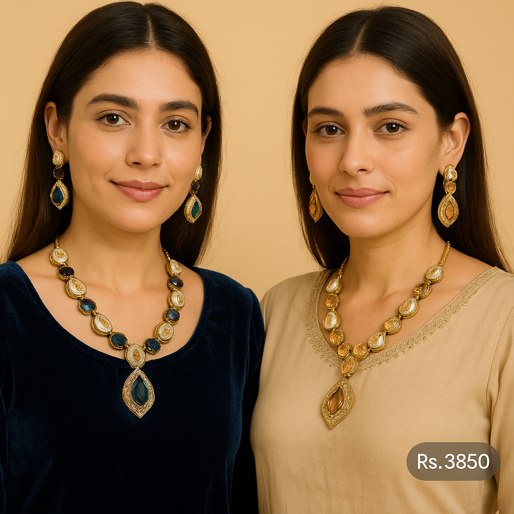 Kundan Pearl Drop Necklace Set – Rs. 3,850