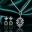 Emerald Green CZ Floral Pendant Necklace & Drop Earrings Set – Silver-Tone Fashion Jewelry for Women