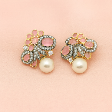 Pearl Drop Floral Gemstone Earrings