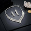 Silver-Tone Pavé White CZ V-Bib Choker Necklace & Zigzag Drop Earrings Bridal Jewelry Set