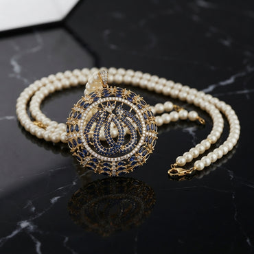 Gold Allah Calligraphy Pearl Necklace