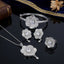 Silver-Tone CZ Rose Flower 4-Piece Jewelry Set — Necklace, Earrings, Ring & Bangle