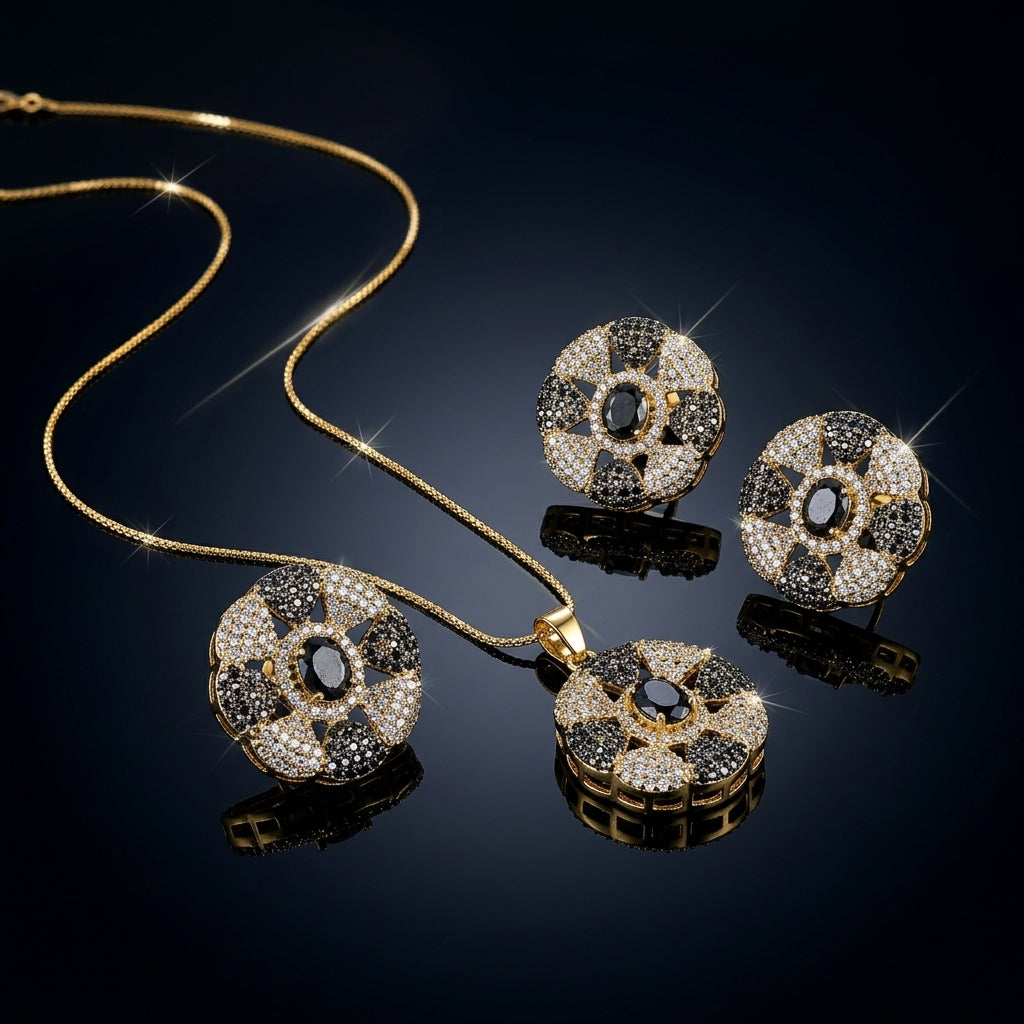 Gold-Tone Floral Cluster Jewelry Set - Multi-color