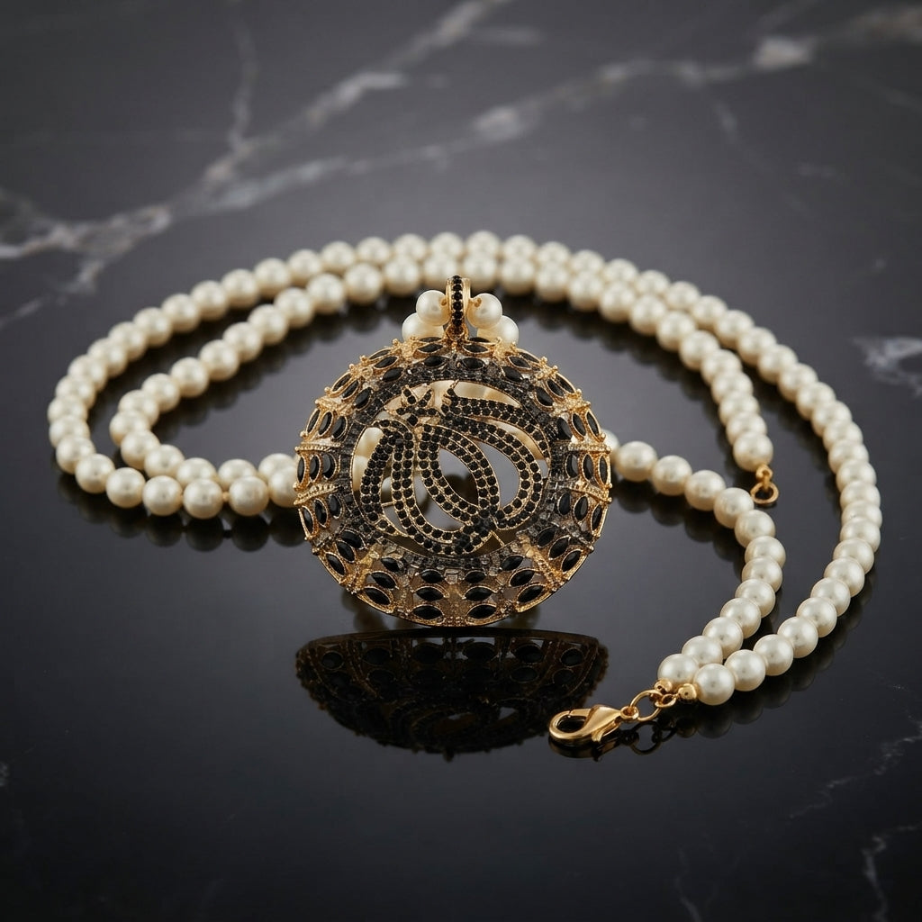Gold Allah Calligraphy Pearl Necklace