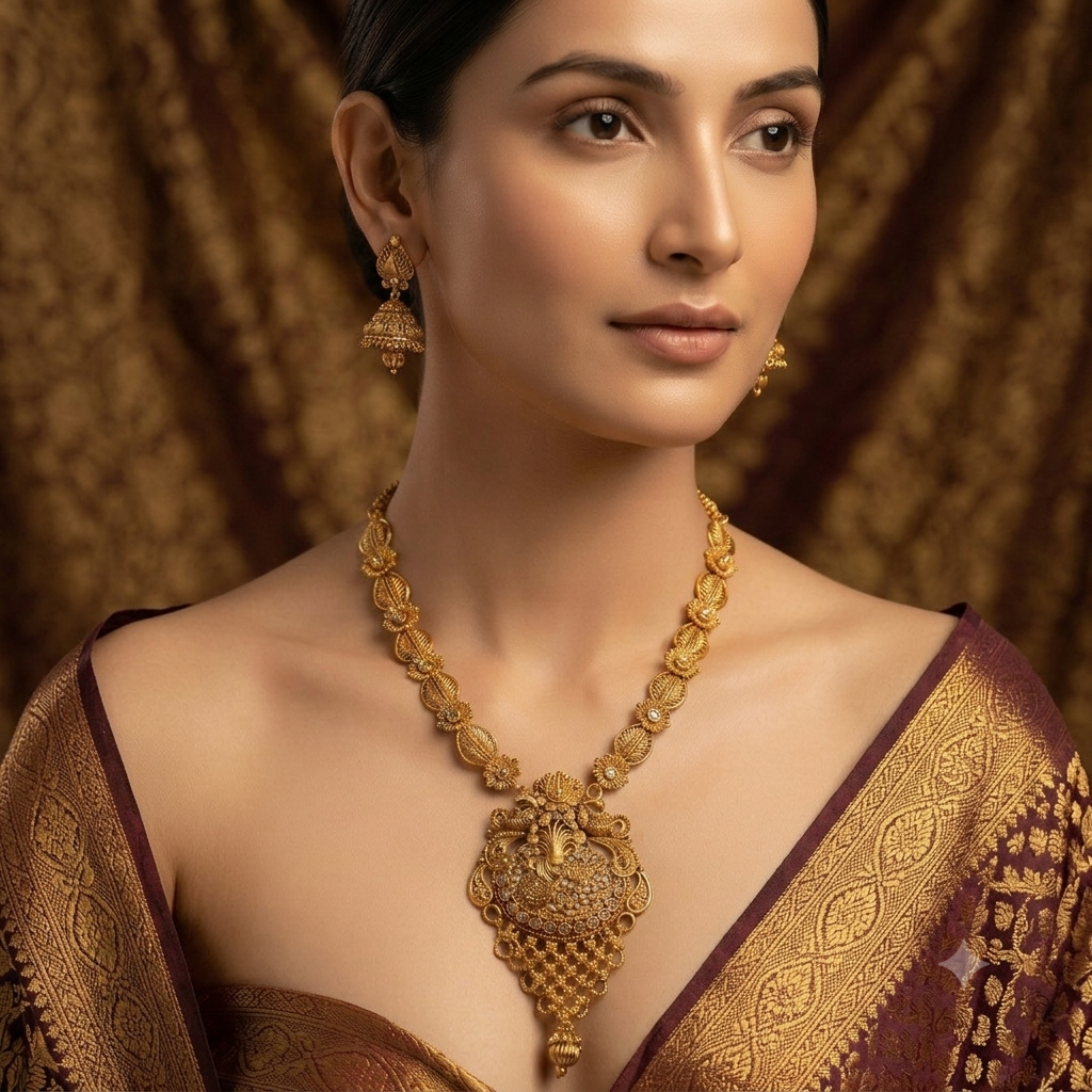 Antique Gold Temple Necklace Set