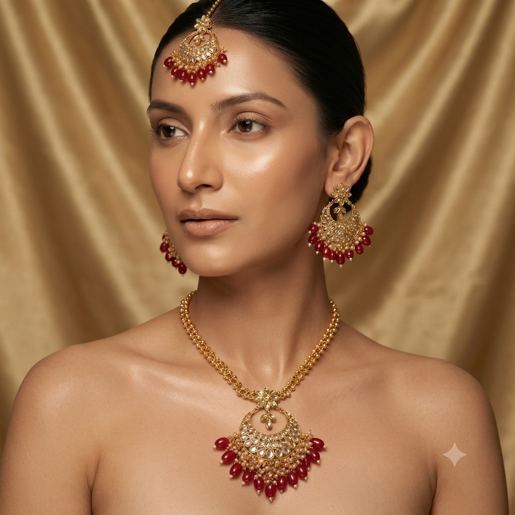Antique Kundan Chandbali Bridal Set
